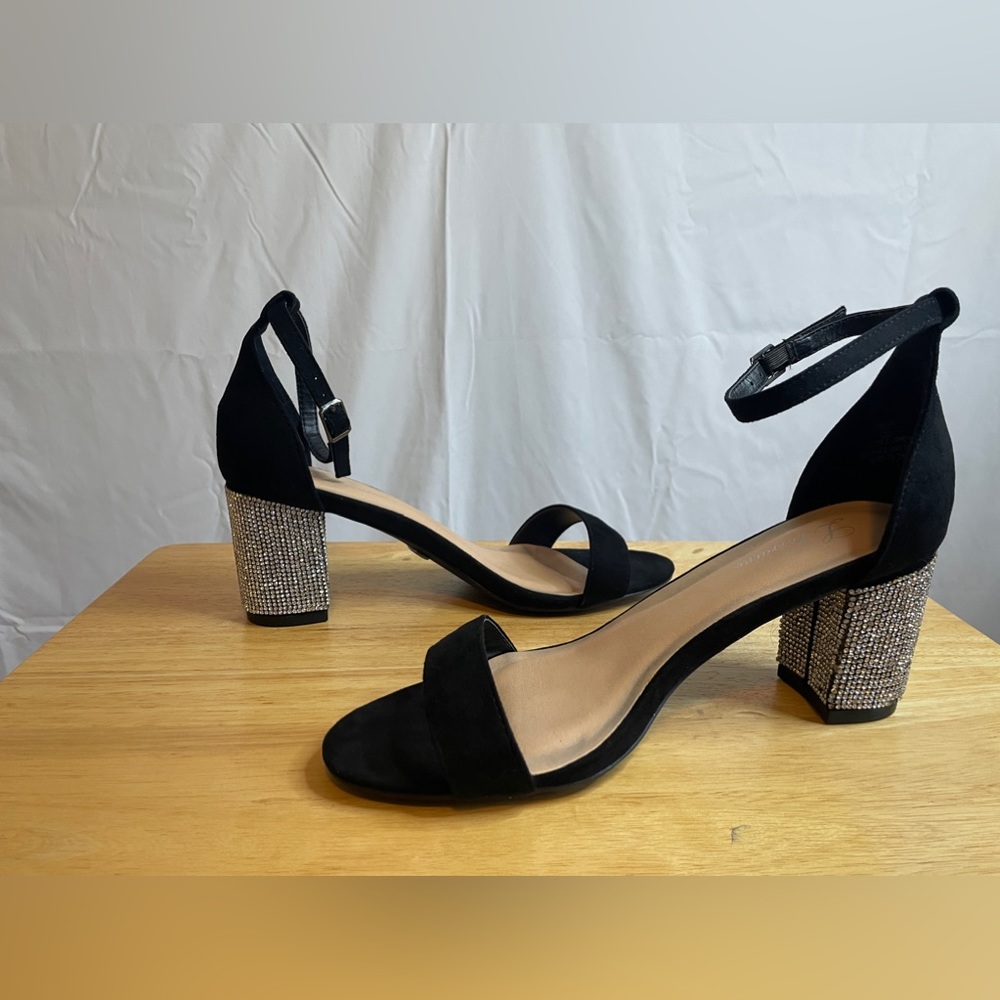 Black Toe Strap Heel with Gems